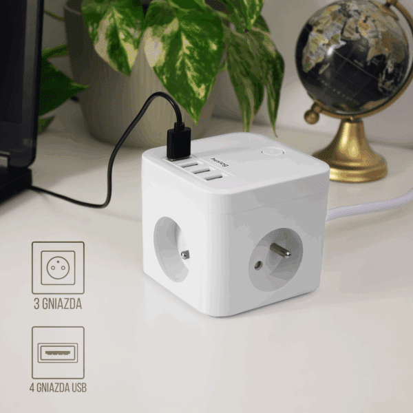 Huslog extension cord with 3 sockets white EMX-190224