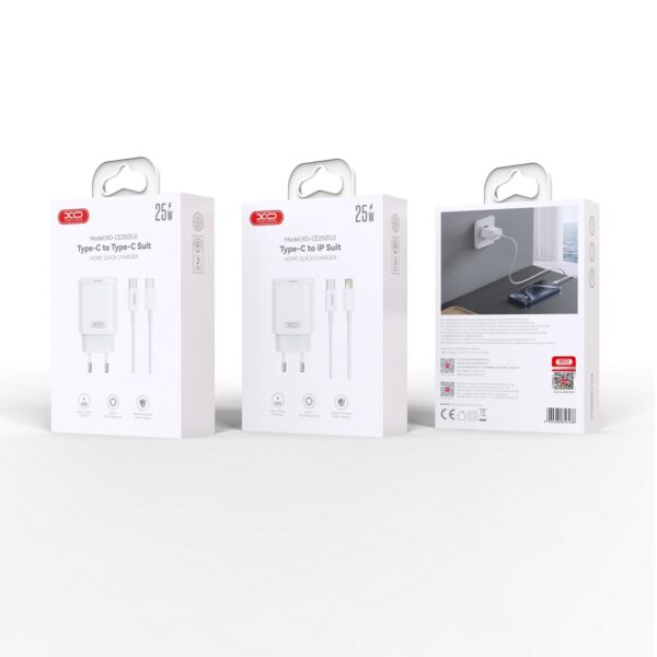 XO wall charger CE25 PD 25W 1x USB-C white + cable USB-C - USB-C