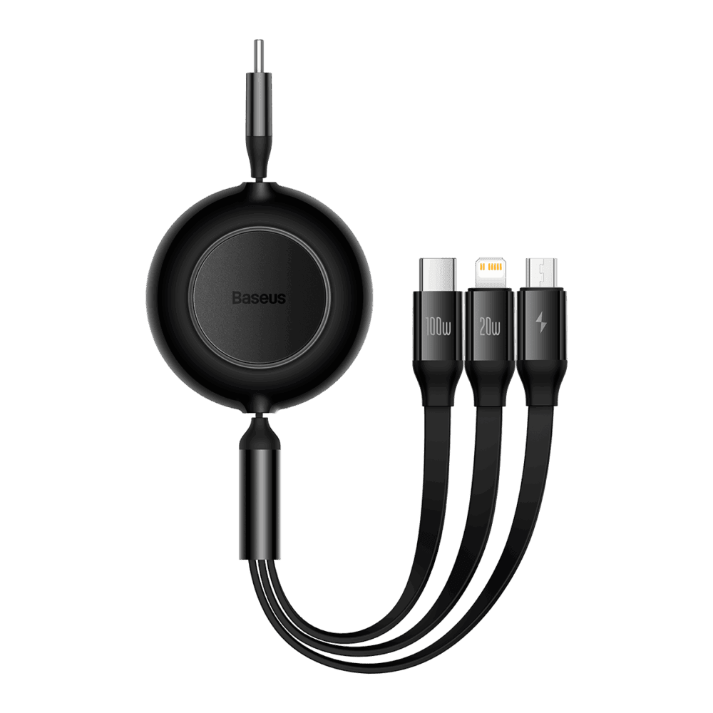 Baseus cable Bright Mirror 2 3w1 USB - micro USB + Lightning + USB-C 1,1m 100W black retractable