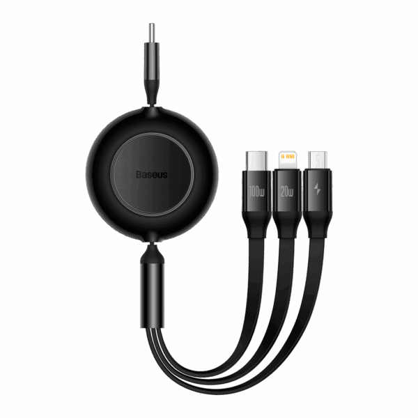 Baseus cable Bright Mirror 2 3w1 USB - micro USB + Lightning + USB-C 1,1m 100W black retractable