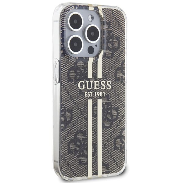 373667_oryg Guess case for iPhone 15 Pro Max 6,7" GUHCP15XH4PSEGW brown HC IML 4G GOLD STRIPE