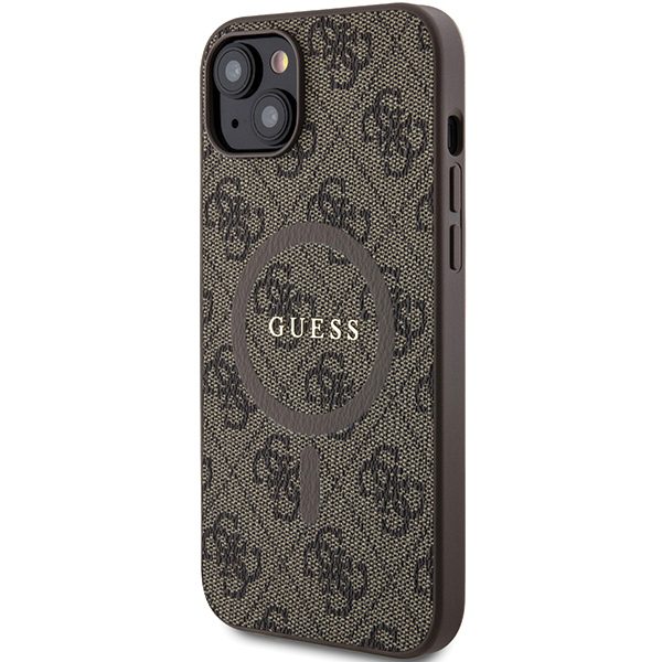 Guess case for iPhone 15 6,1" GUHMP15SG4GFRW brown HC MAGSAFE PU 4G RING CLASSIC LOGO