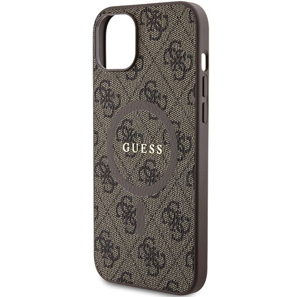 Guess case for iPhone 15 6,1" GUHMP15SG4GFRW brown HC MAGSAFE PU 4G RING CLASSIC LOGO