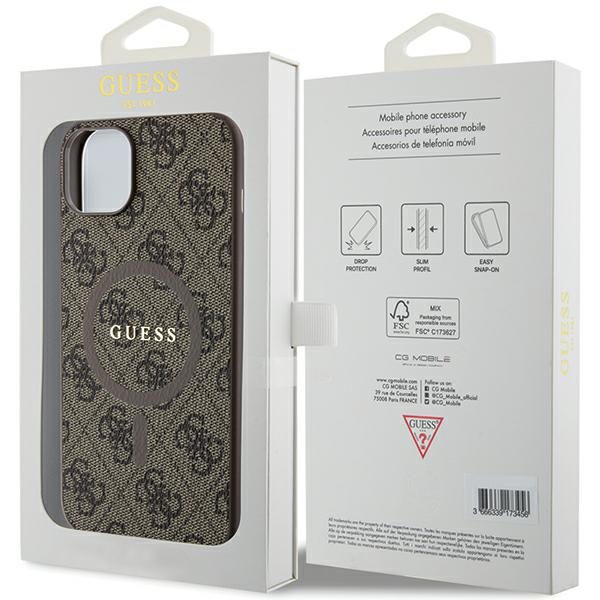 Guess case for iPhone 15 6,1" GUHMP15SG4GFRW brown HC MAGSAFE PU 4G RING CLASSIC LOGO