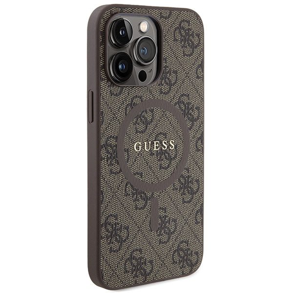 Guess case for iPhone 15 Pro Max 6,7" GUHMP15XG4GFRW brown HC MAGSAFE PU 4G RING CLASSIC LOGO