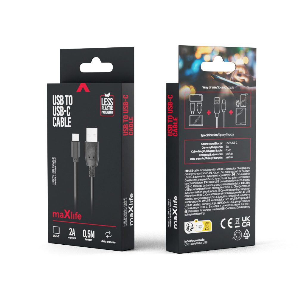 376335_oryg Maxlife cable USB - USB-C 0,5 m 2A black