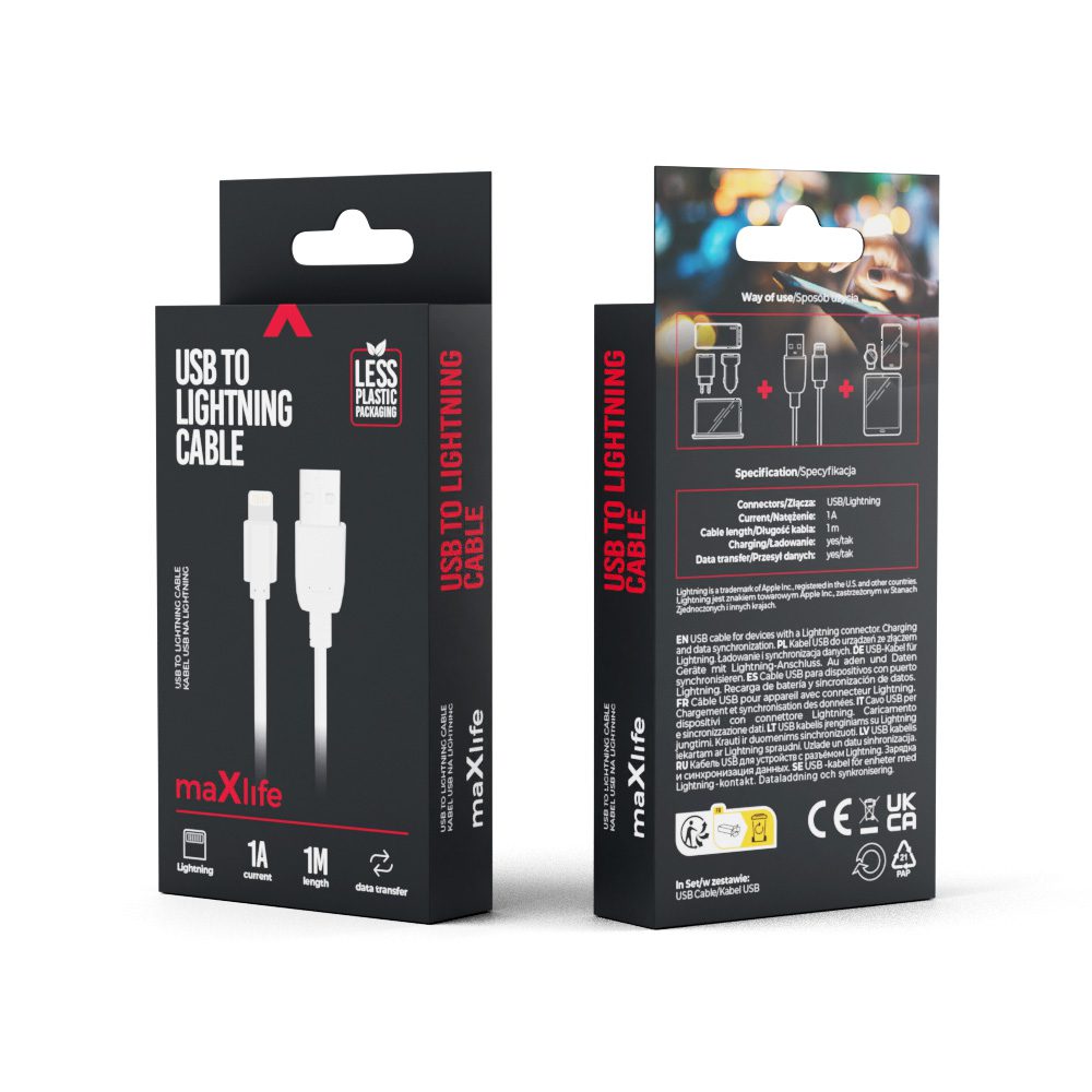 376338_oryg Maxlife cable USB - Lightning 1,0 m 1A white