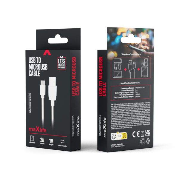 Maxlife cable USB - microUSB 1,0 m 2A white