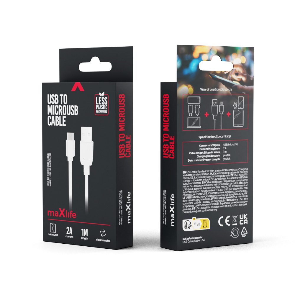 Maxlife cable USB - microUSB 1,0 m 2A white