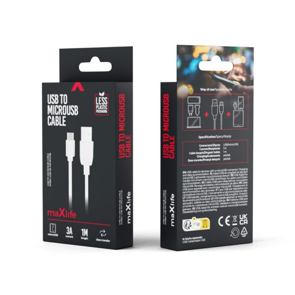 Maxlife cable USB - microUSB 1,0 m 3A white