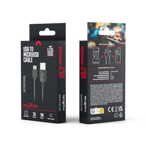 Maxlife cable USB - microUSB 1,0 m 2A black