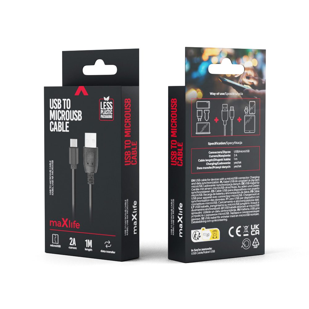 Maxlife cable USB - microUSB 1,0 m 2A black