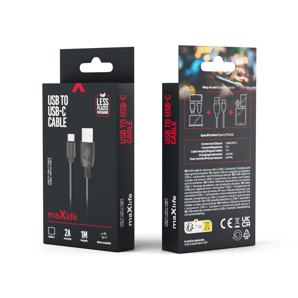 376347_oryg Maxlife cable USB - USB-C 1,0 m 2A black