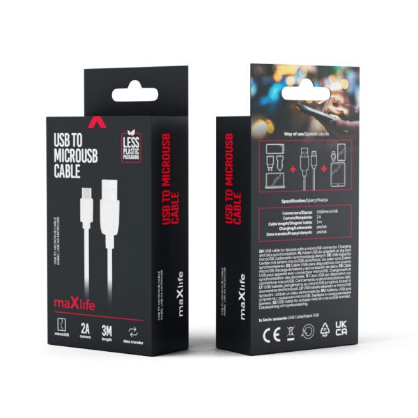 Maxlife cable USB - microUSB 3,0 m 2A white