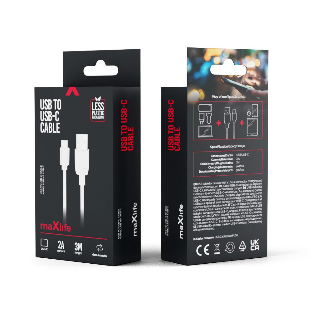 376355_oryg Maxlife cable USB - USB-C 3,0 m 2A white