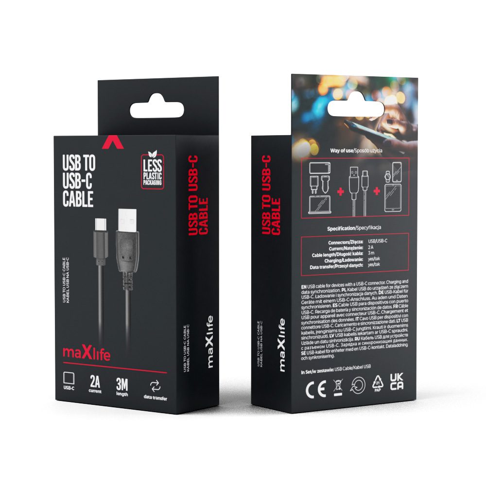 376357_oryg Maxlife cable USB - USB-C 3,0 m 2A black