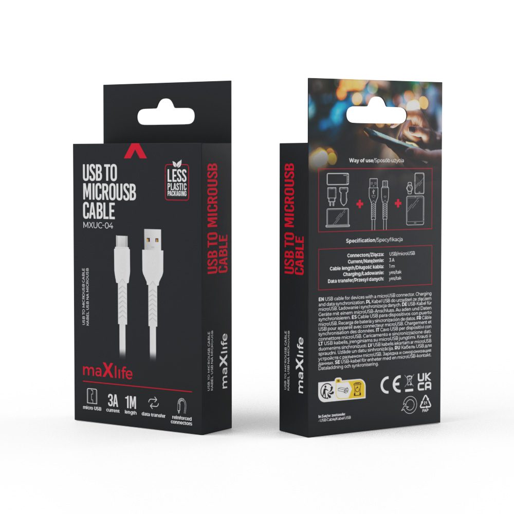 Maxlife MXUC-04 cable USB - microUSB 1,0 m 3A white