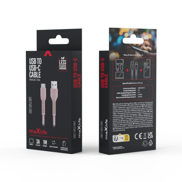 Maxlife MXUC-04 cable USB - USB-C 1,0 m 3A pink