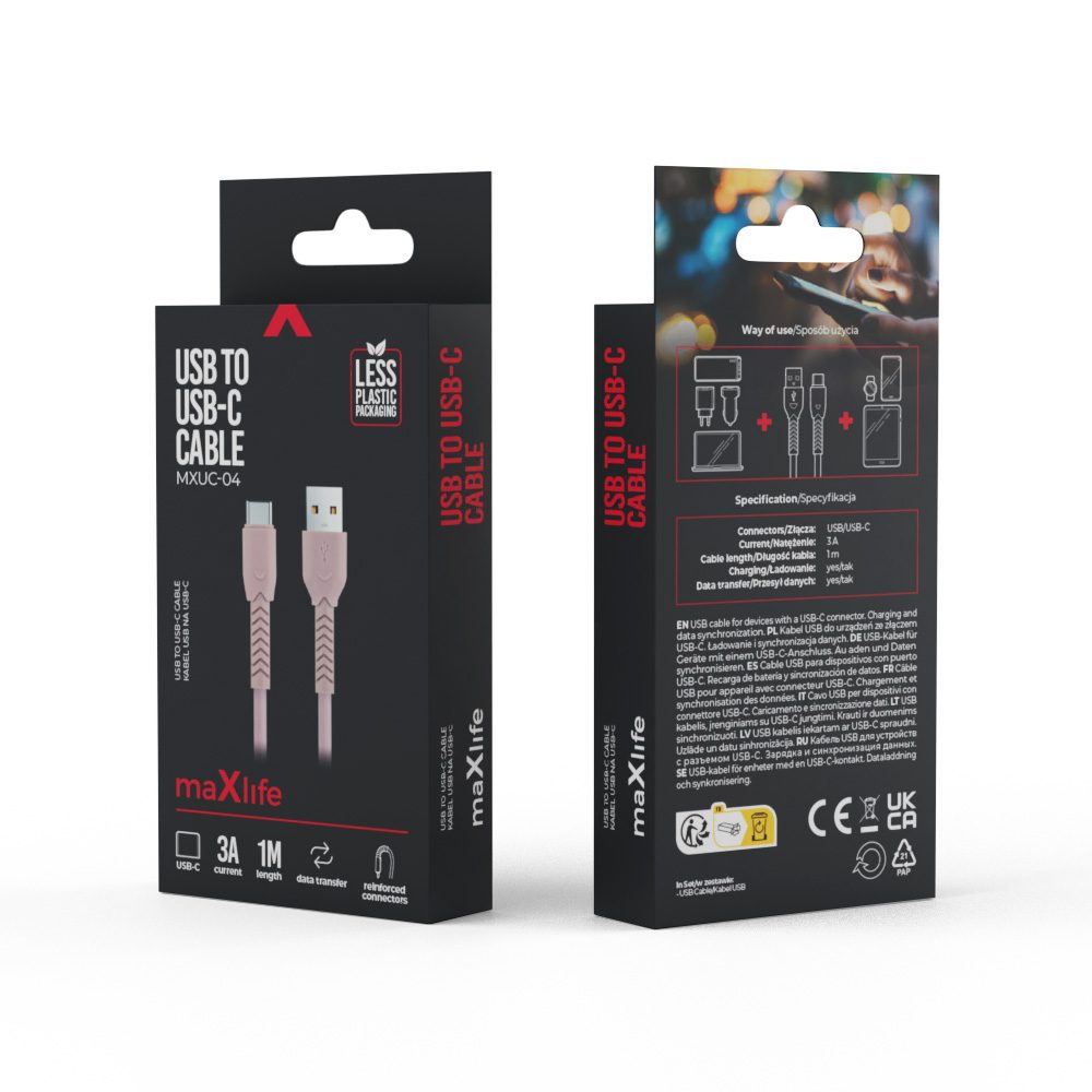 Maxlife MXUC-04 cable USB - USB-C 1,0 m 3A pink