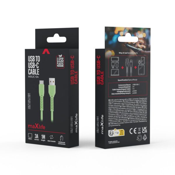 376410_oryg Maxlife MXUC-04 cable USB - USB-C 1,0 m 3A green