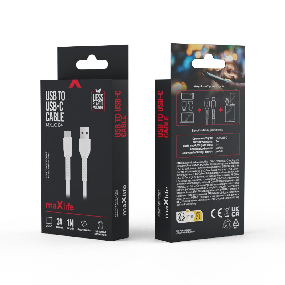 Maxlife MXUC-04 cable USB - USB-C 1,0 m 3A white