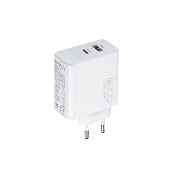 Maxlife MXTC-07-45AC PD QC charger 1x USB-C 1x USB 45W white