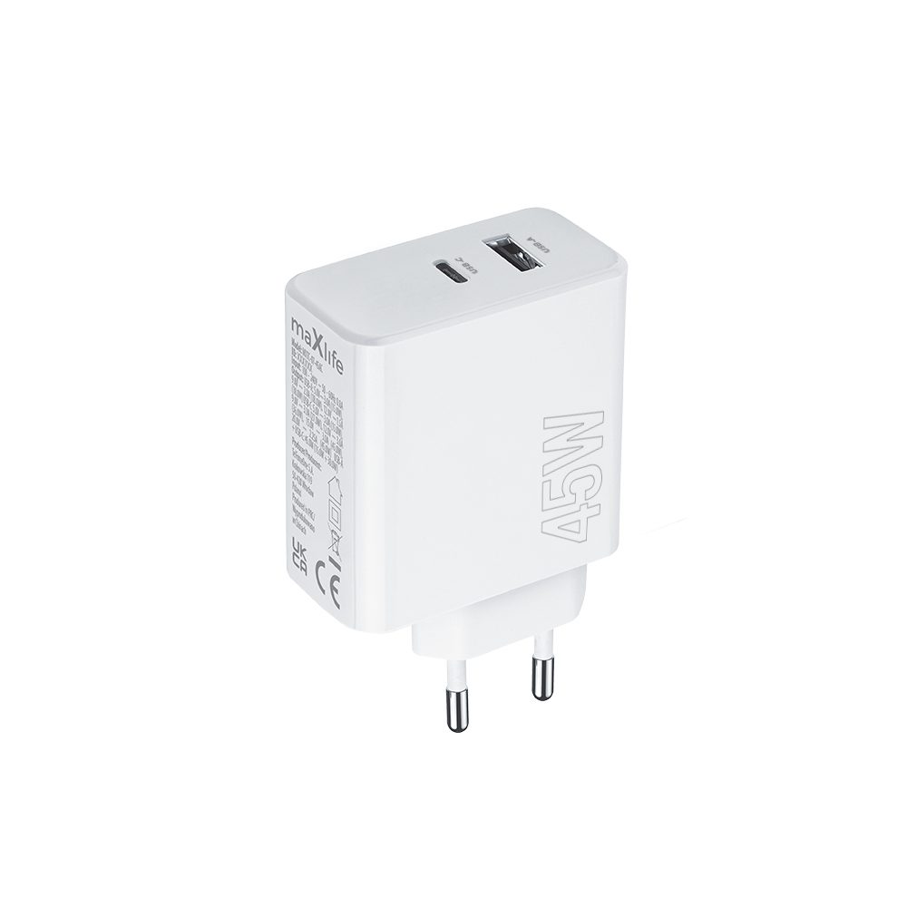 Maxlife MXTC-07-45AC PD QC charger 1x USB-C 1x USB 45W white