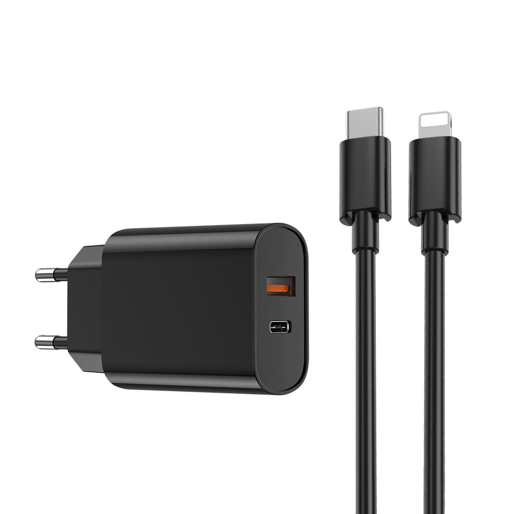 377583_oryg WIWU wall charger Wi-U002 PD + QC 20W 1x USB 1x USB-C black + cable USB-C - Lightning
