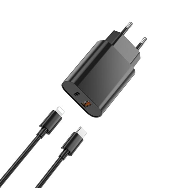 WIWU wall charger Wi-U002 PD + QC 20W 1x USB 1x USB-C black + cable USB-C - Lightning