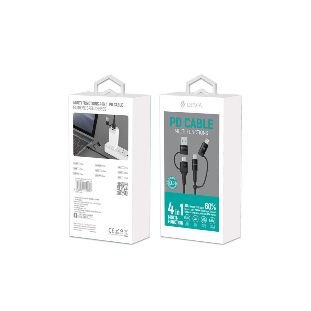 377590_oryg Devia cable 4in1 Extreme EC504 PD USB-C + USB - USB-C + Lightning 1,5 m black