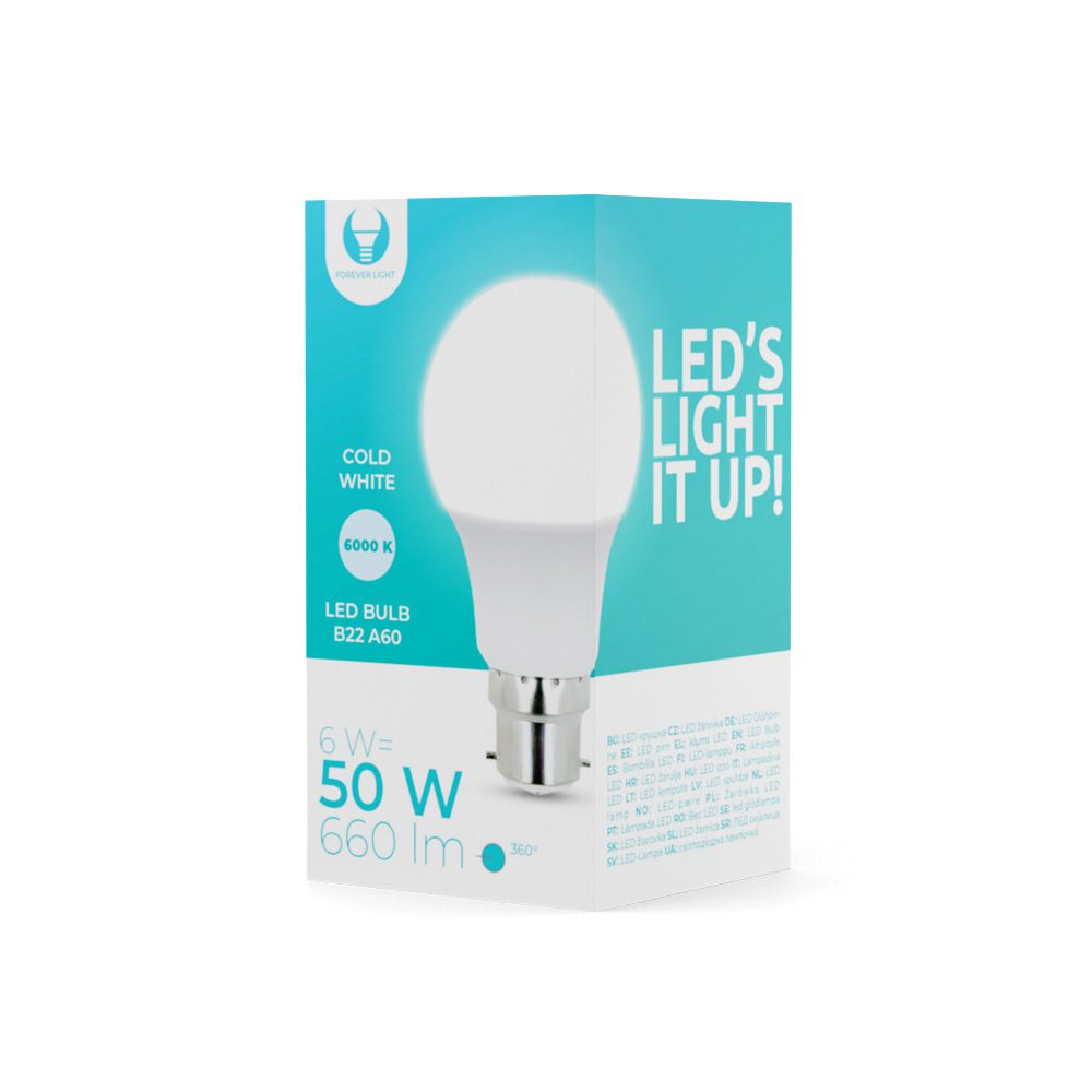377705_oryg LED Bulb B22 A60 6W 230V 6000K 660lm Forever Light