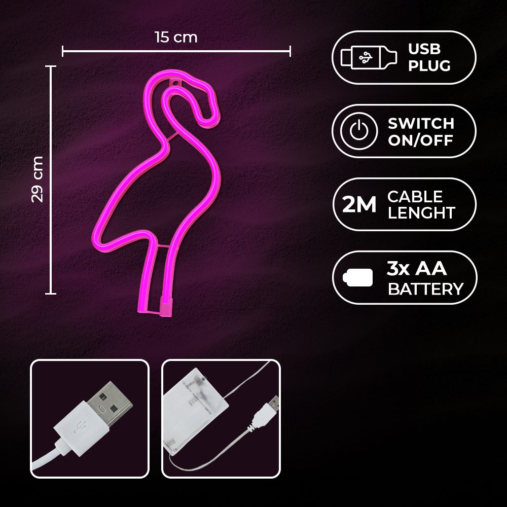 378569_oryg Neon LED Light Flamingo pink Bat + USB FLNE18 Forever Light