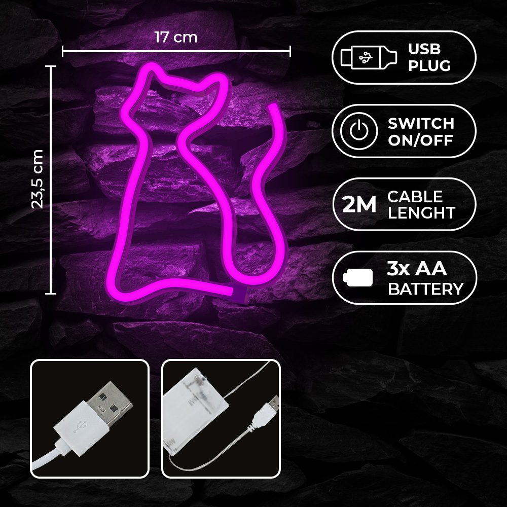 378609_oryg Neon LED Light CAT pink Bat + USB FLNE04 Forever Light