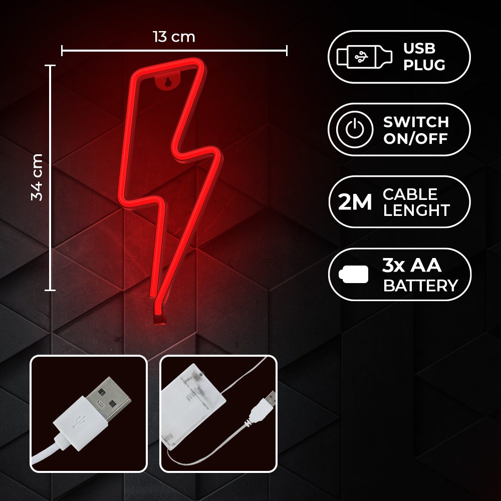 378631_oryg Neon LED Light BOLT red Bat + USB FLNE06 Forever Light