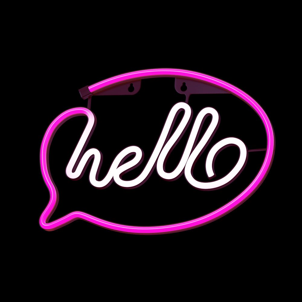 Neon LED Light HELLO pink white Bat + USB FLNE15 Forever Light