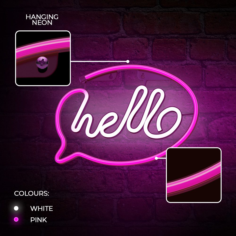 Neon LED Light HELLO pink white Bat + USB FLNE15 Forever Light