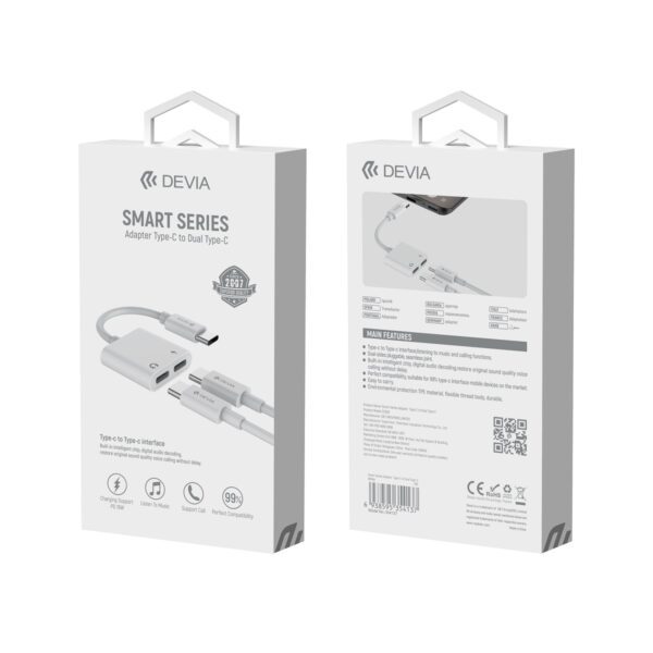 Devia adapter EC609 USB-C - USB-C (port) + USB-C (port) white