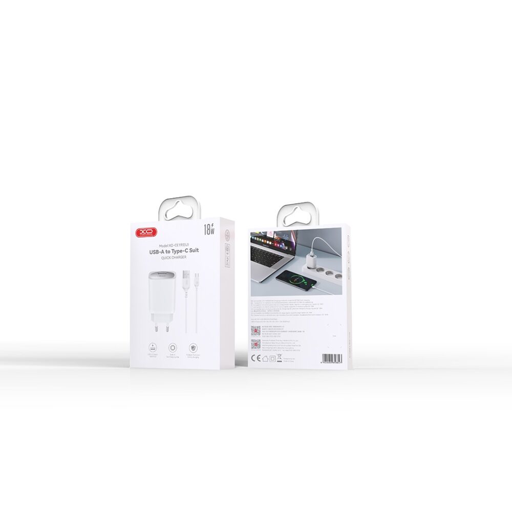 379744_oryg XO wall charger CE19 QC 18W 1x USB white + cable USB-C