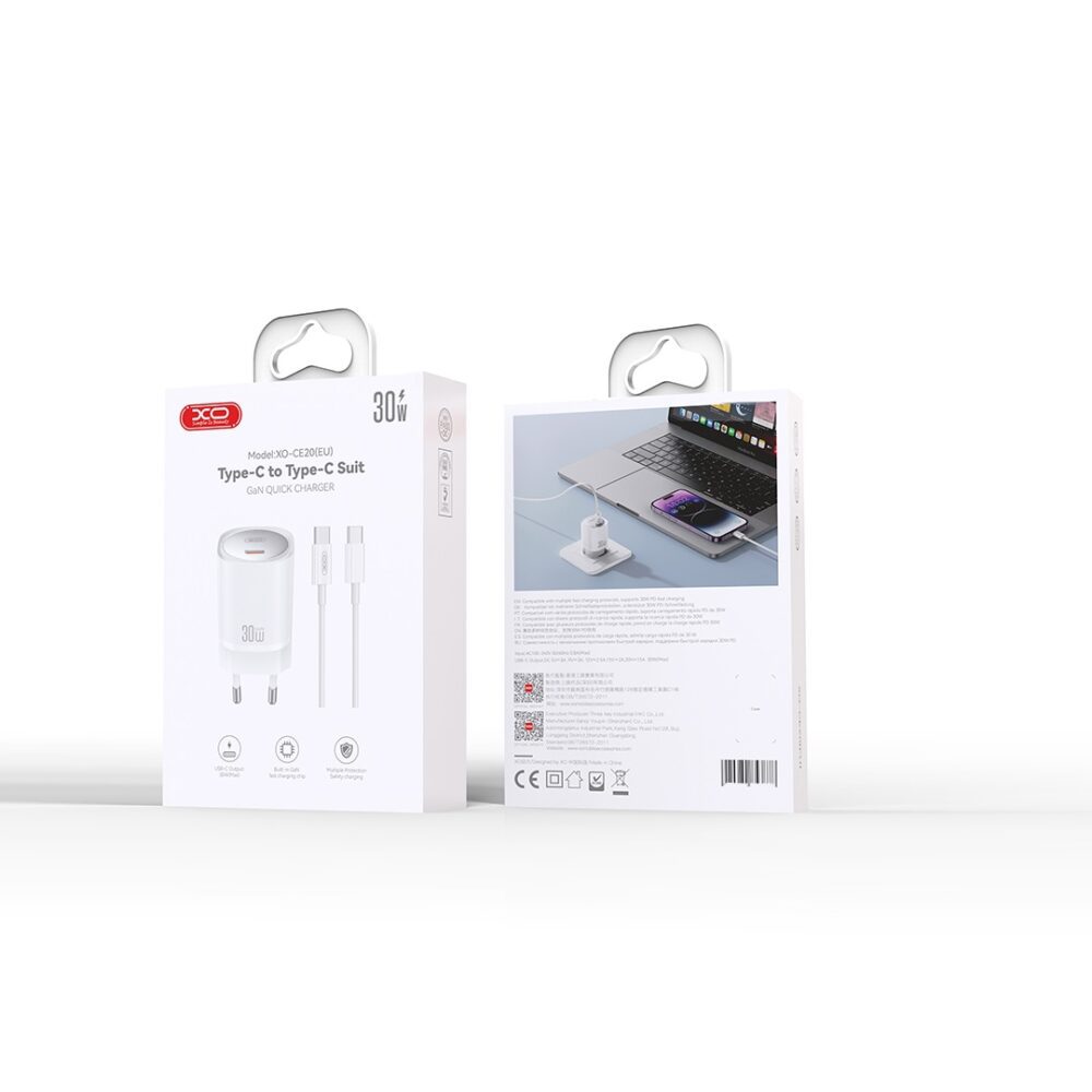 379755_oryg XO wall charger CE20 PD 30W 1x USB-C white + cable USB-C - USB-C