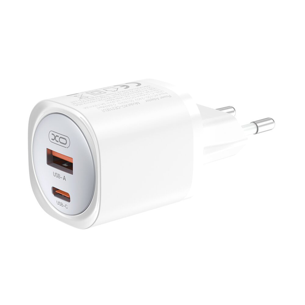 XO wall charger CE21 PD 30W 1x USB-C 1x USB white + cable USB-C - USB-C