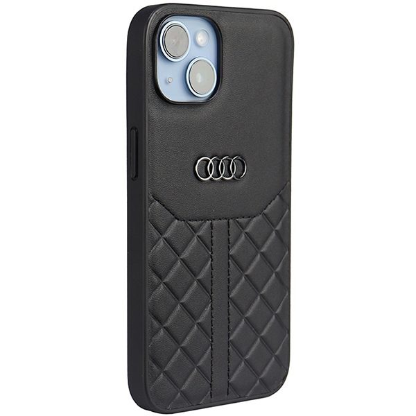 Audi case for iPhone 13 / 14 / 15 6,1" AU-TPUPCIP14-Q8/D1-BK black hardcase Genuine Leather