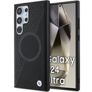 BMW case for Samsung Galaxy S24 Ultra black Signature Leather Half Textured & Circle MagSafe