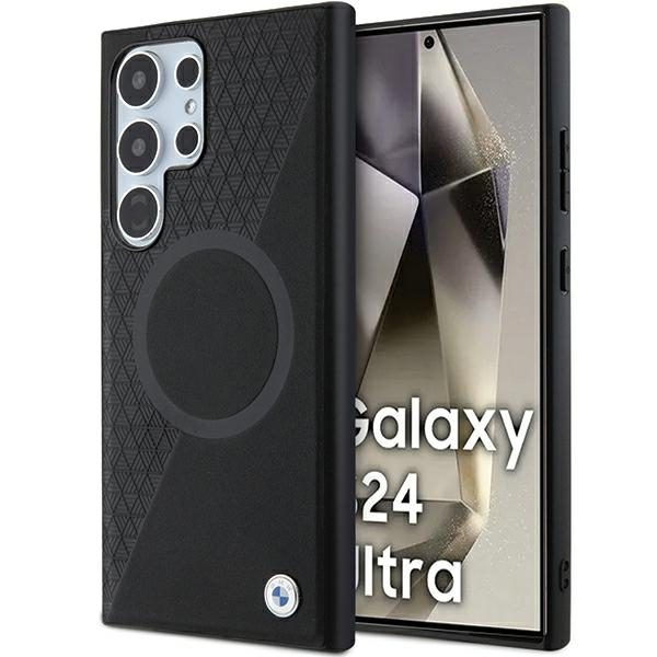 BMW case for Samsung Galaxy S24 Ultra black Signature Leather Half Textured & Circle MagSafe