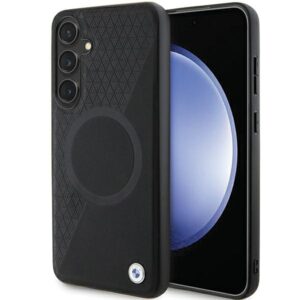 BMW case for Samsung Galaxy S24 black Signature Leather Half Textured & Circle MagSafe