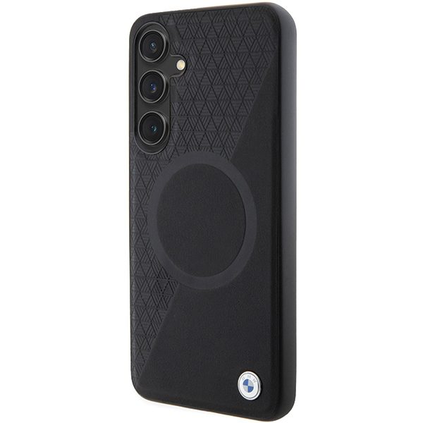BMW case for Samsung Galaxy S24 black Signature Leather Half Textured & Circle MagSafe