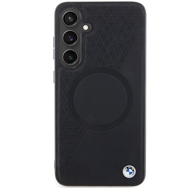BMW case for Samsung Galaxy S24 black Signature Leather Half Textured & Circle MagSafe