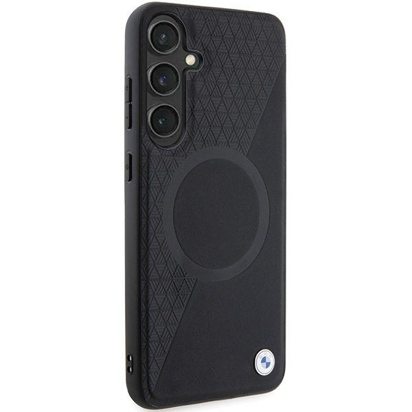 BMW case for Samsung Galaxy S24 black Signature Leather Half Textured & Circle MagSafe