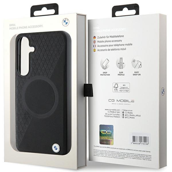 BMW case for Samsung Galaxy S24 black Signature Leather Half Textured & Circle MagSafe