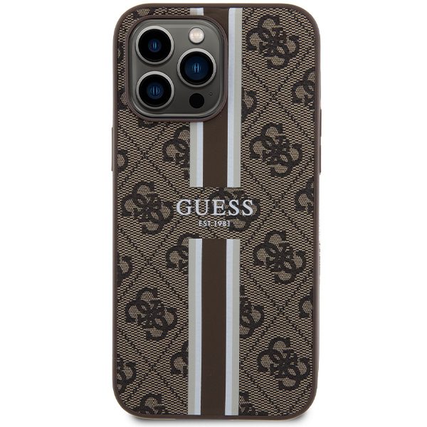 381076_oryg Guess case for iPhone 15 Pro Max 6,7" GUHMP15XP4RPSW brązowa HC MAGSAFE 4G PRINTED STRIPES