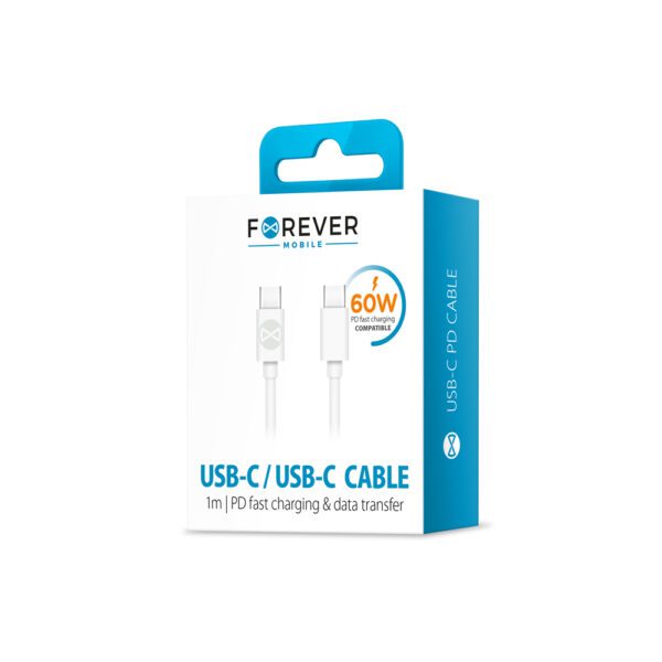 Forever cable USB-C - USB-C 1,0 m 60W white